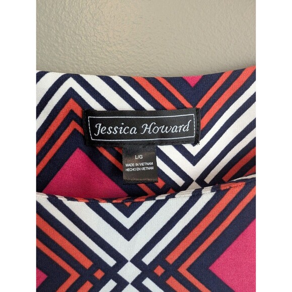 Jessica Howard Size Large Sleeveless Dress Stretch Multi Color SS Red Blue - Picture 2 of 5